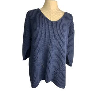 Medium Lanidor Black Label Navy Blue Sweater 3/4 Sleeve Made in Portugal